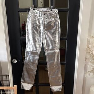 Good American Shimmering Silver Trousers Straight Leg Jeans